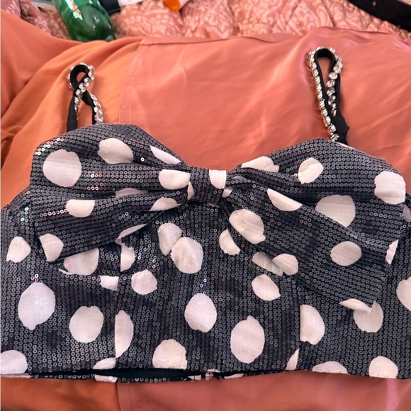 johnny wujek Tops - Polka Dot Sequin Crop Top